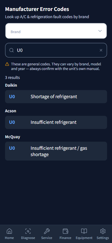 Errc Code P R-Pro (알프로) — Air-Conditioning, HVAC & Refrigeration Field App